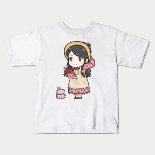 Chibi Anime Girl Cottagecore Aesthetics Kids T-Shirt